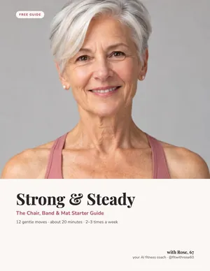 Cover of the free guide Strong & Steady: The Chair, Band & Mat Starter Guide, with a portrait of Rose.